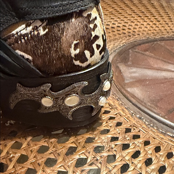 Donald J. Pliner Calf Hair Western Harness Boots Ikat Print Studded Heel - Picture 10 of 16